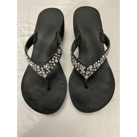 Women's Size 8 Yellow Box Bling Heeled Flip Flops - Picture 3 of 9